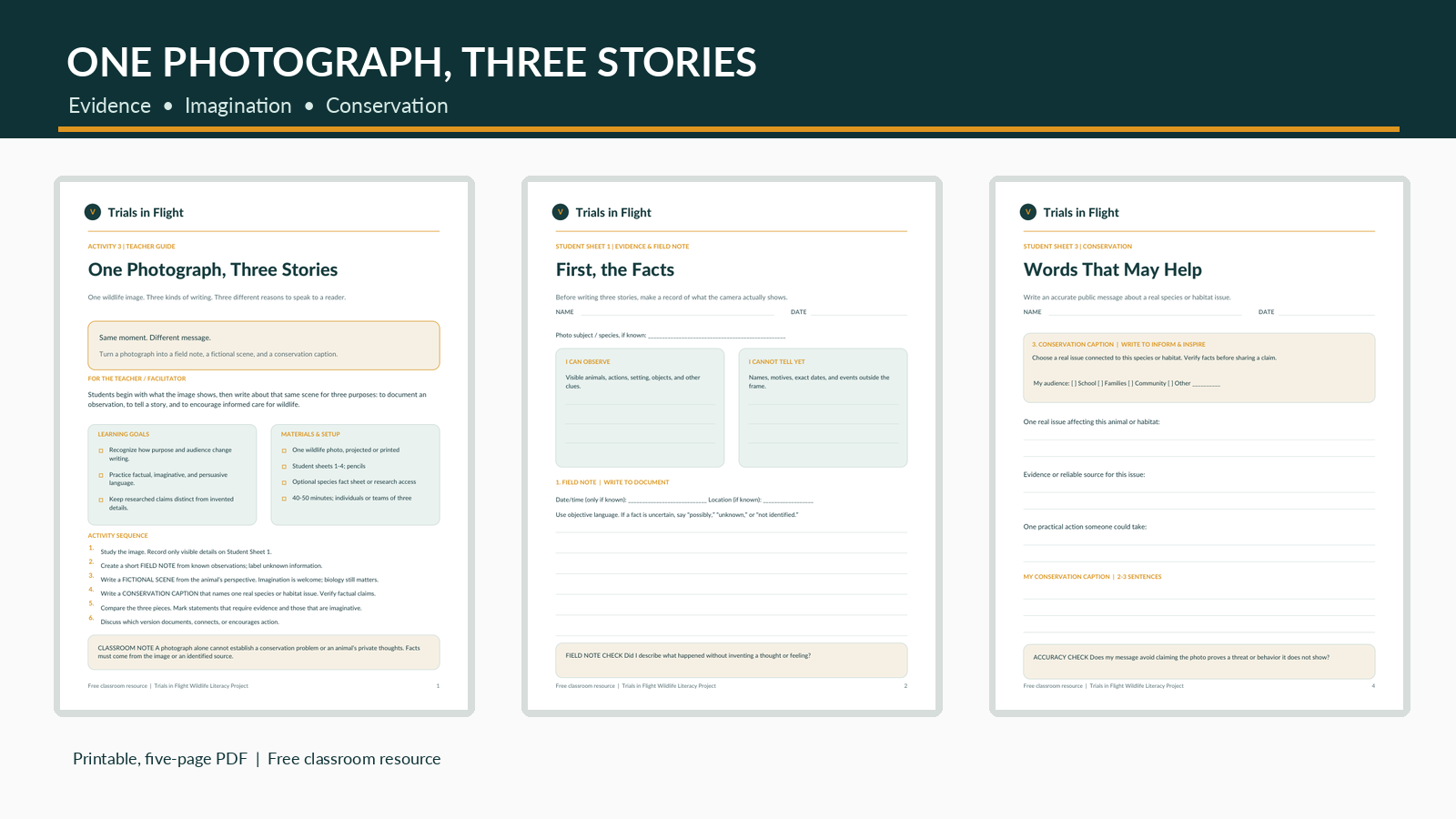 Preview of the One Photograph, Three Stories teacher guide and student worksheets